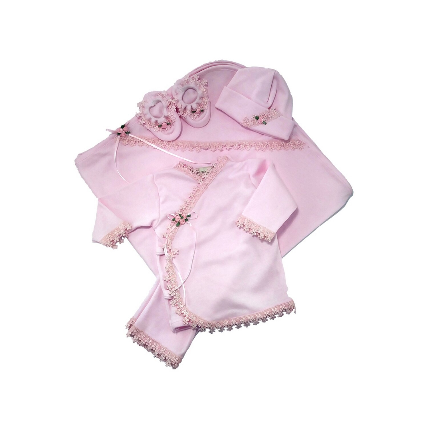 Shop Nick And Nellie Baby Girls Pink Top Pants Cap Blanket Booties