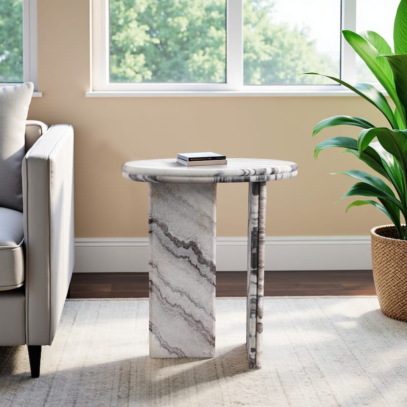 Stone Accent Table with Pedestal Base Modern Design - 24" White - 20" x 15" x 24" - Marble - 20" x 15" x 24" - Ivory/ Gray