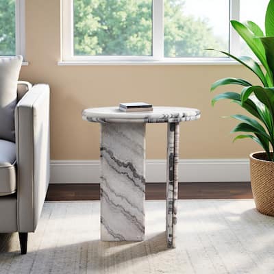 Stone Accent Table with Pedestal Base Modern Design - 24" White - 20" x 15" x 24"