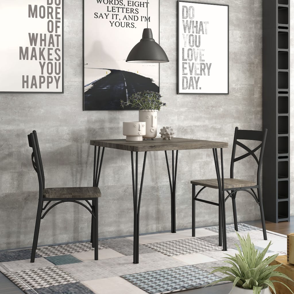 Zath Industrial Metal Compact 3-Piece Square Dining Table Set by Furniture of America