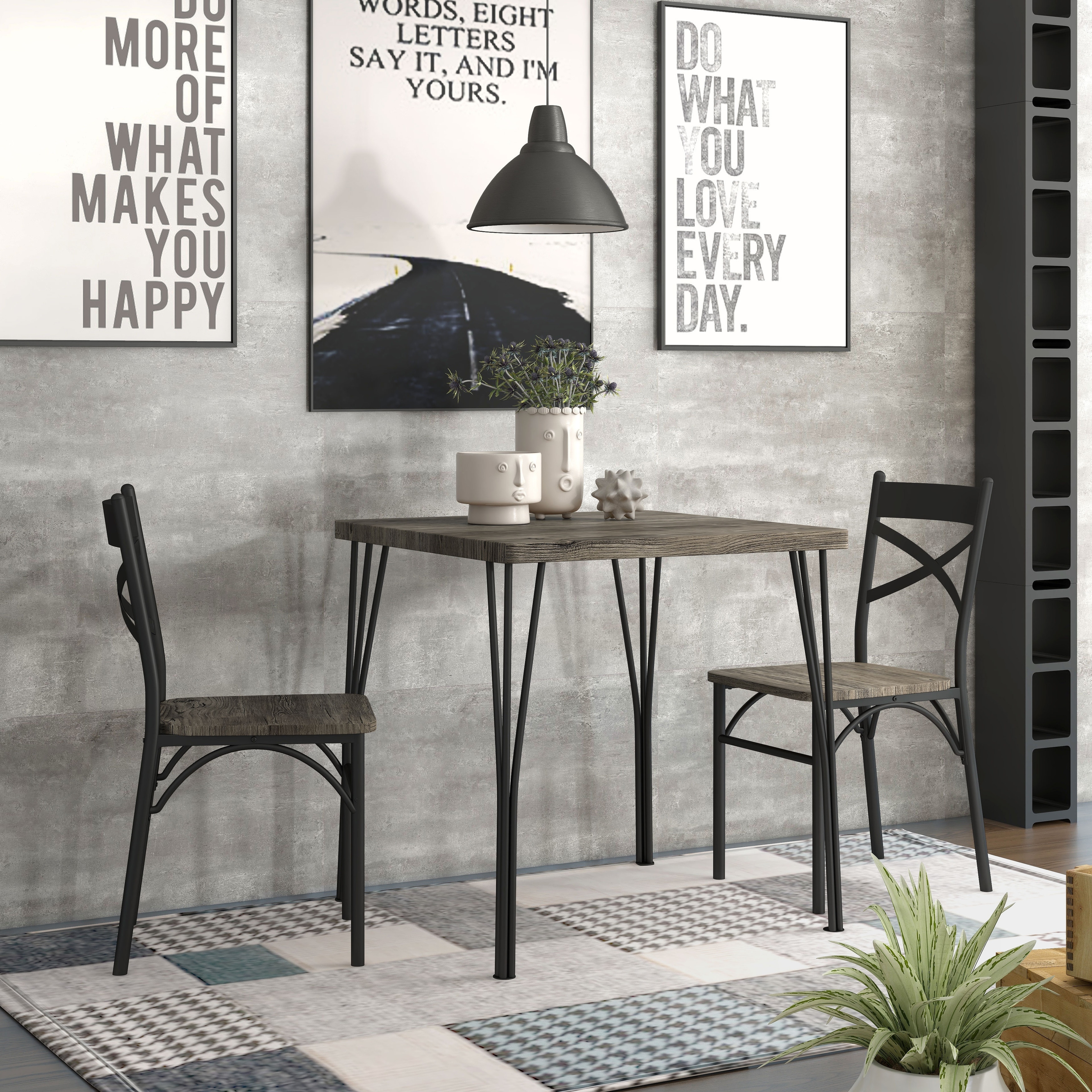 Furniture of America Zath Industrial Metal Compact 3-Piece Square Dining Table Set