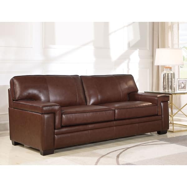 slide 2 of 8, Abbyson Reagan Brown Top Grain Leather Sofa