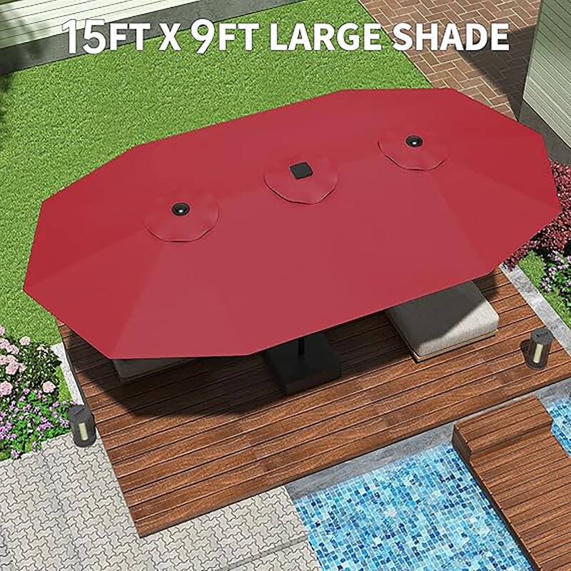 15ft Large Patio Umbrellas with Base, Outdoor Double-Sided Rectangle Market Umbrella