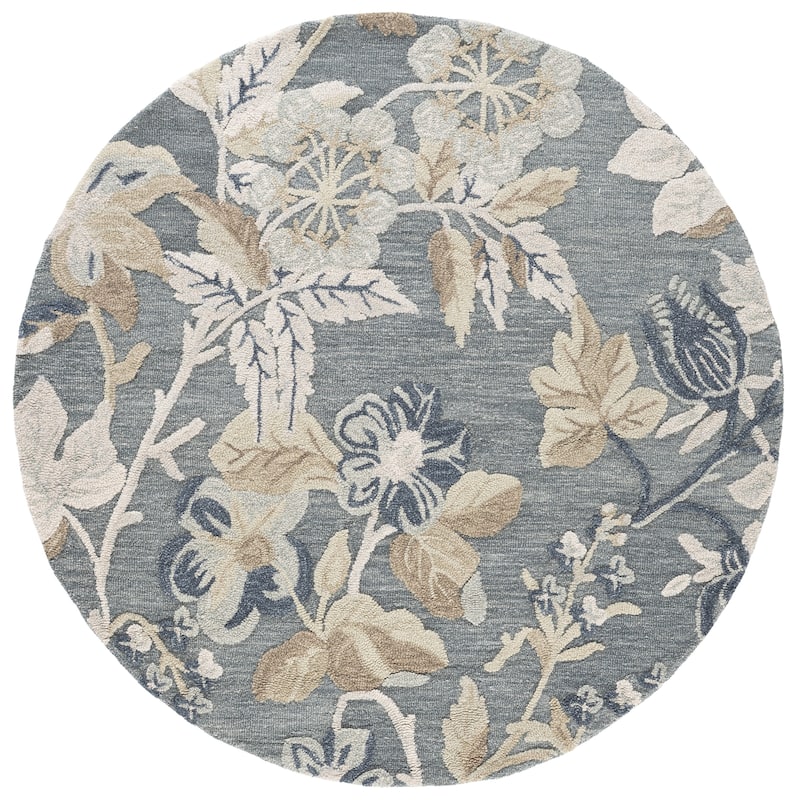 SAFAVIEH Handmade Jardin Novka Floral Wool Rug - 6' Round - Blue/Beige