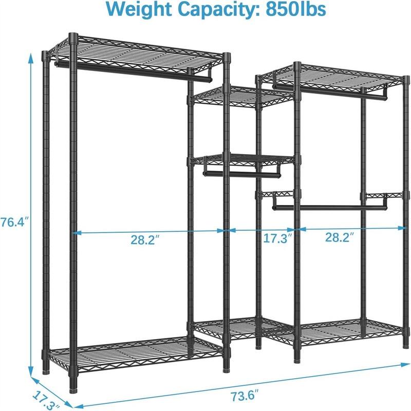 V6 Wire Garment Rack Heavy Duty Clothes Rack Metal with Shelves
