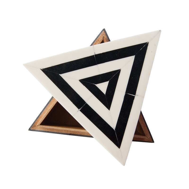Striped Reclaimed Wood and Resin Triangular Box - 7.0"L x 6.0"W x 2.5"H