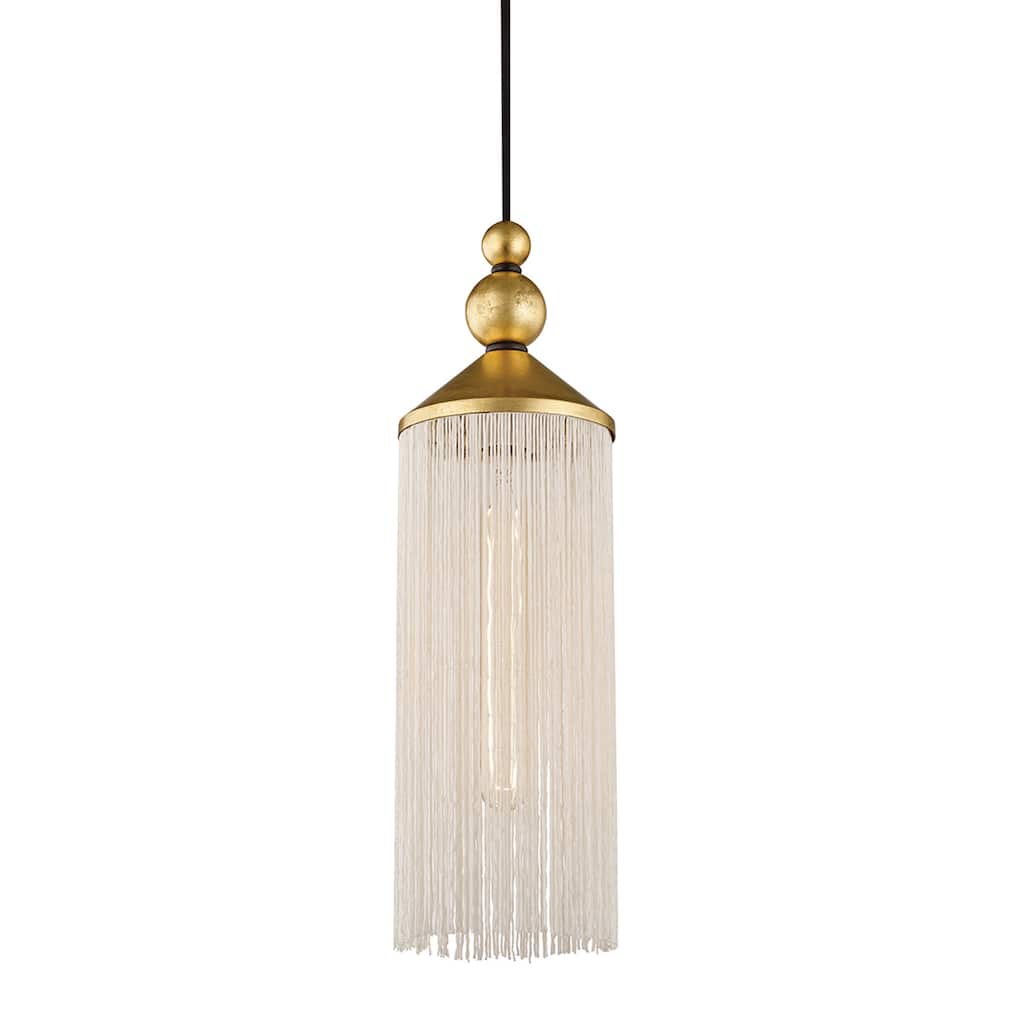 Mitzi by Hudson Valley Scarlett 1-light Gold Leaf Pendant, White Silk Tassels