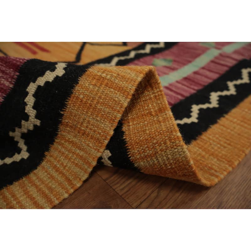 Hand Woven Oriental 100% Wool Carpet Southwestern Tribal Oranges & Rust Kilim Area Rug - 9' 11'' X 8' 5''