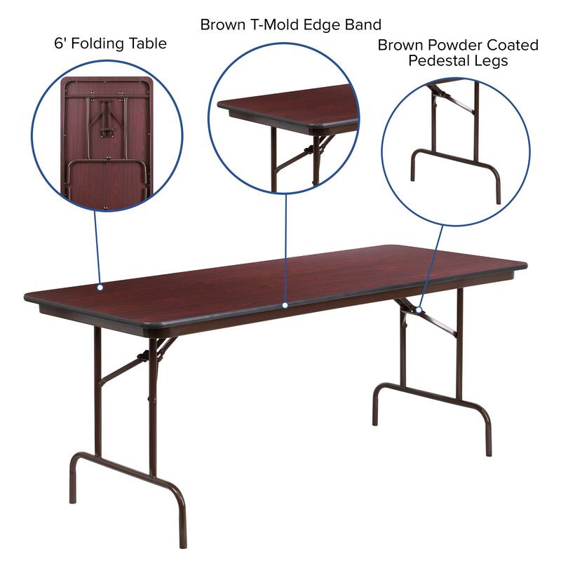 30" x 72" Rectangular High Pressure Mahogany Laminate Folding Banquet Table