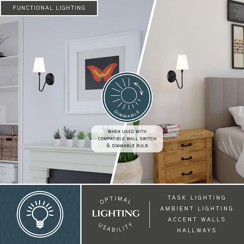 Briar 1 Light Traditional Wall Sconce White Linen Shade