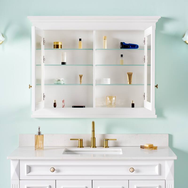 42"W X32''H Bathroom Recessed Wall-Mounted Solid Wood Framed Medicine Cabinet With Adjustable Glass Shelves - 42"W X32''H