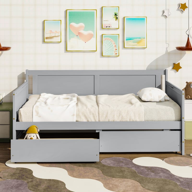 Pine Wood Daybed with two Storage Drawers