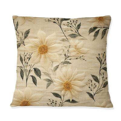 Designart "Vintage Green And Beige Daffodil" Floral Printed Throw Pillow