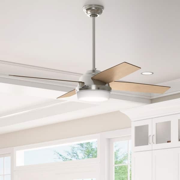 slide 2 of 24, Hunter 52" Dempsey Ceiling Fan w/LED Light Kit, Handheld Remote - Contemporary, Transitional Brushed Nickel - Light Grey /Natural Wood blades