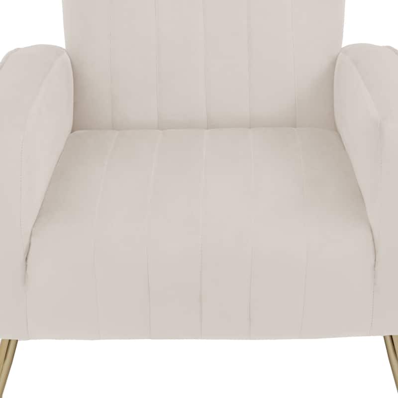 Velvet Stripe Wingback Accent Chair with Metal Legs for Living Room