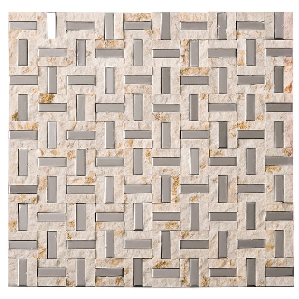 slide 2 of 6, TileGen. Maze 0.4" x 1.2" Metal Splitface Tile in Beige/Silver Wall Tile (10 sheets/10sqft.)