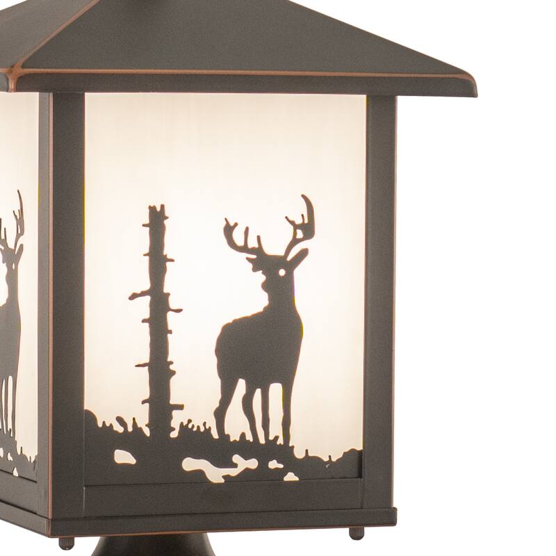Bryce 1L Bronze Rustic Outdoor Deer Tree Post Light White Glass - 8-in W x 14-in H x 8-in D