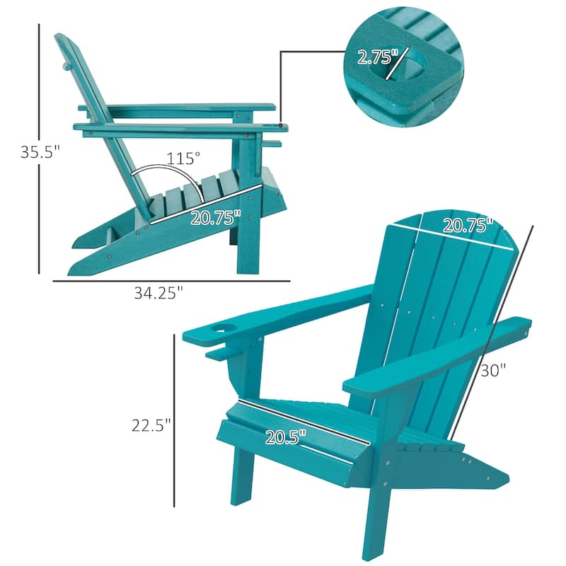 HDPE All-Weather Outdoor Adirondack Chair with Cup Holder, Fire Pit Chair for Backyard, Deck, Lawn, Garden, 330lbs Capacity