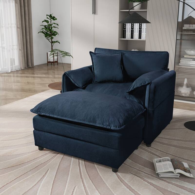 Chair with Movable Ottoman for Living Room or Bedroom