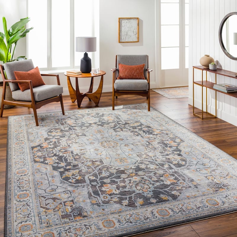 Livabliss Hassler Traditional Medallion Area Rug - Dark Grey/Plum - 7' 10" x 10' 3"