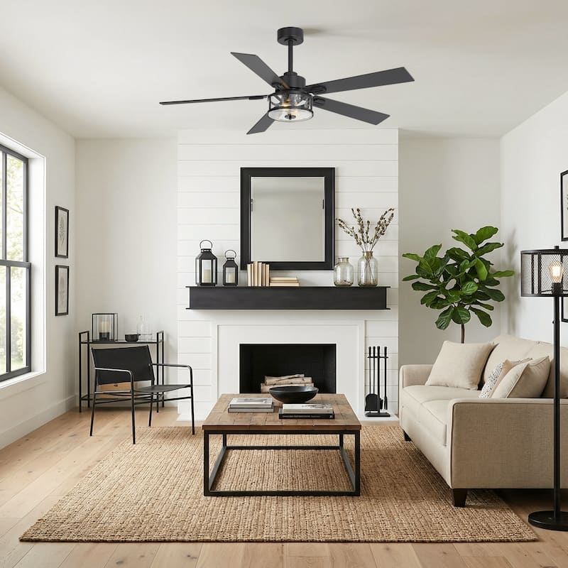 56" Reversible 5-Blade Glass Shade Ceiling Fan Chandelier with Light and Remote