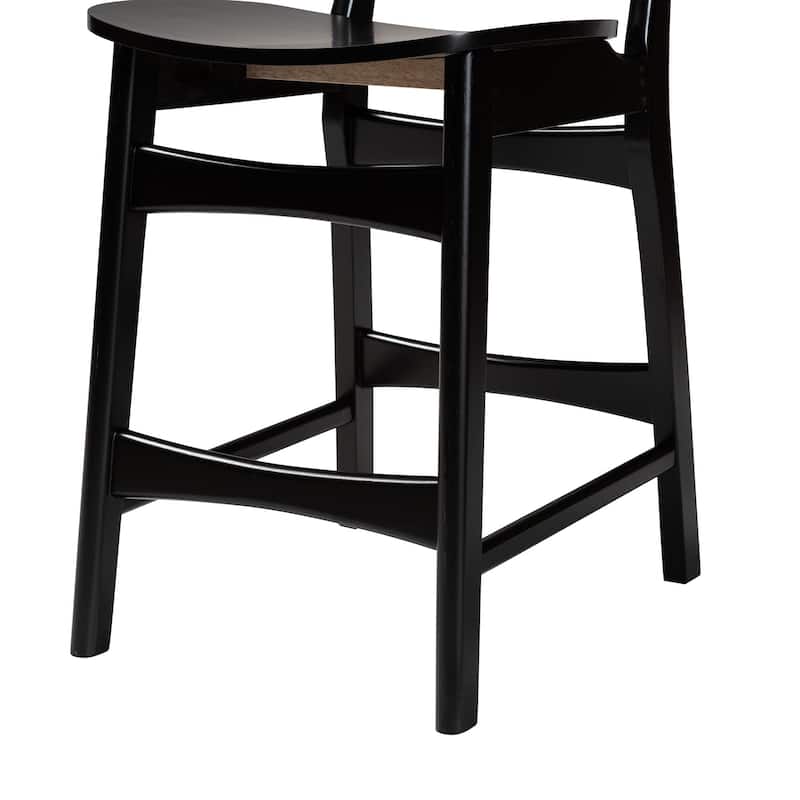 Tafari Mid-Century Modern Wood and Rattan 2-Piece Counter Stool Set