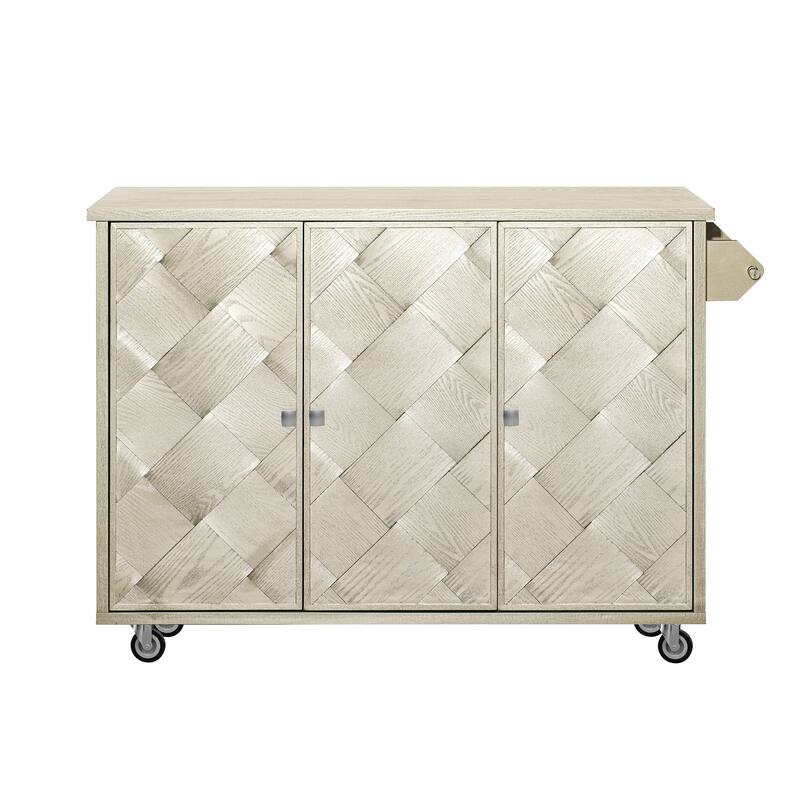 Kitchen Island with Drop Leaf, Coastal Kitchen Island on Wheels with Internal Storage Rack, Rolling Kitchen Cart