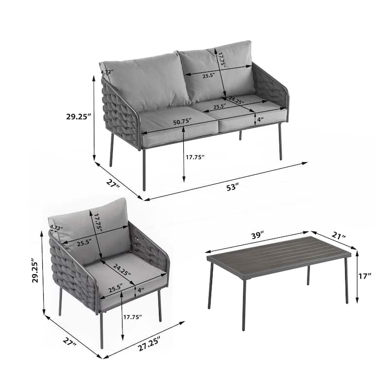 4-Pieces Outdoor Metal Patio Furniture Set