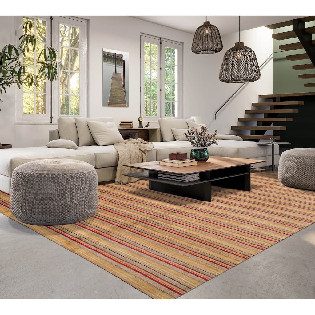 Gold Tibetan Silk & Hemp 9x12 Contemporary Hand Knotted Area Rug - 8' 10'' x 12'