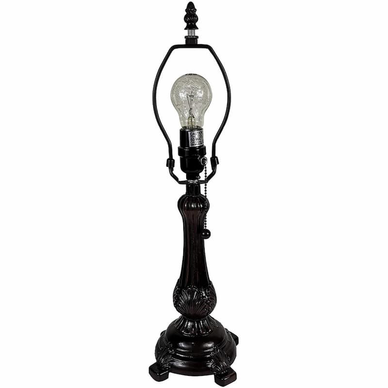 Dark Brown Metal Table Lamp with Multi Stained Glass Shade Pull Chain - 12” x 17” x 19” (D x W x H)