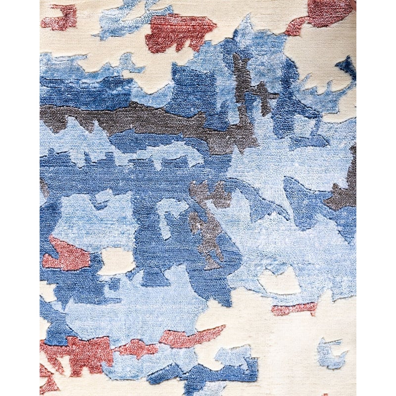 Modern One-of-a-Kind Hand-Knotted Area Rug, Ivory - 9' 1" x 12' 2"