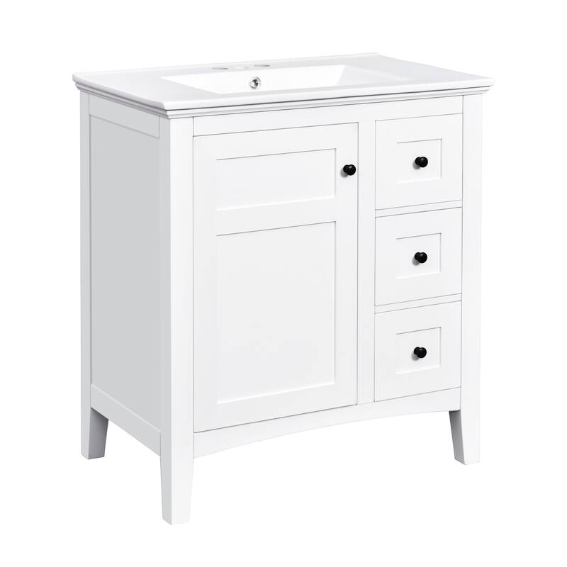30'' Freestanding Bathroom Vanity with White Integrated Ceramic Sink - 30'' x 18.3'' x 33.7''
