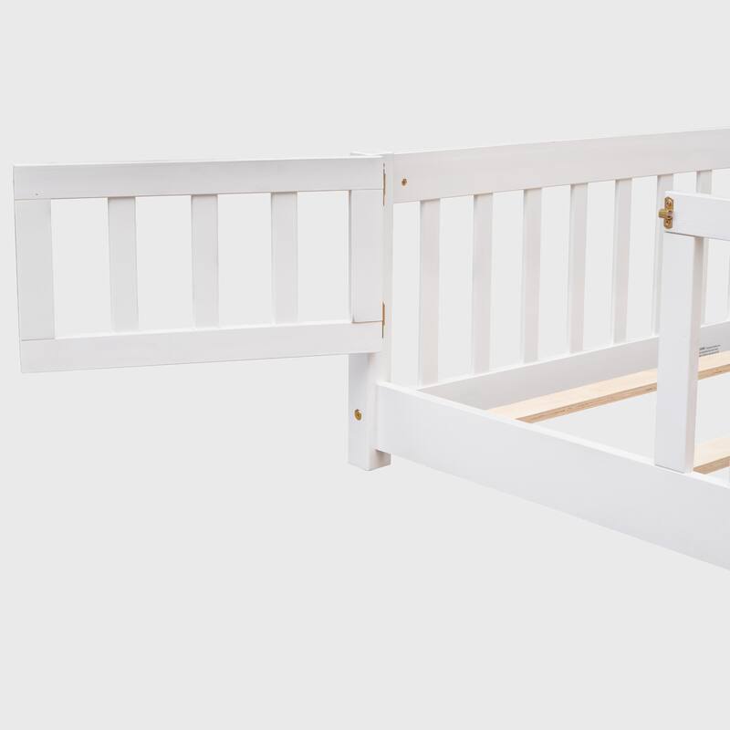 Full size Floor Platform Bed with Fence and Door