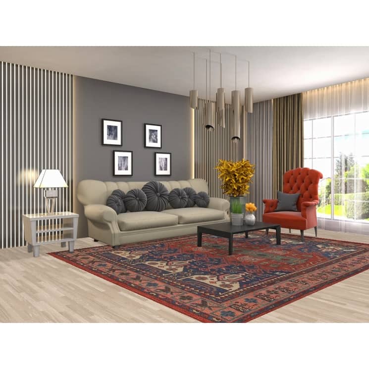 Geometric Sirjan Oriental Area Rug Hand-knotted Red Wool Carpet - 7'10"x 9'10"