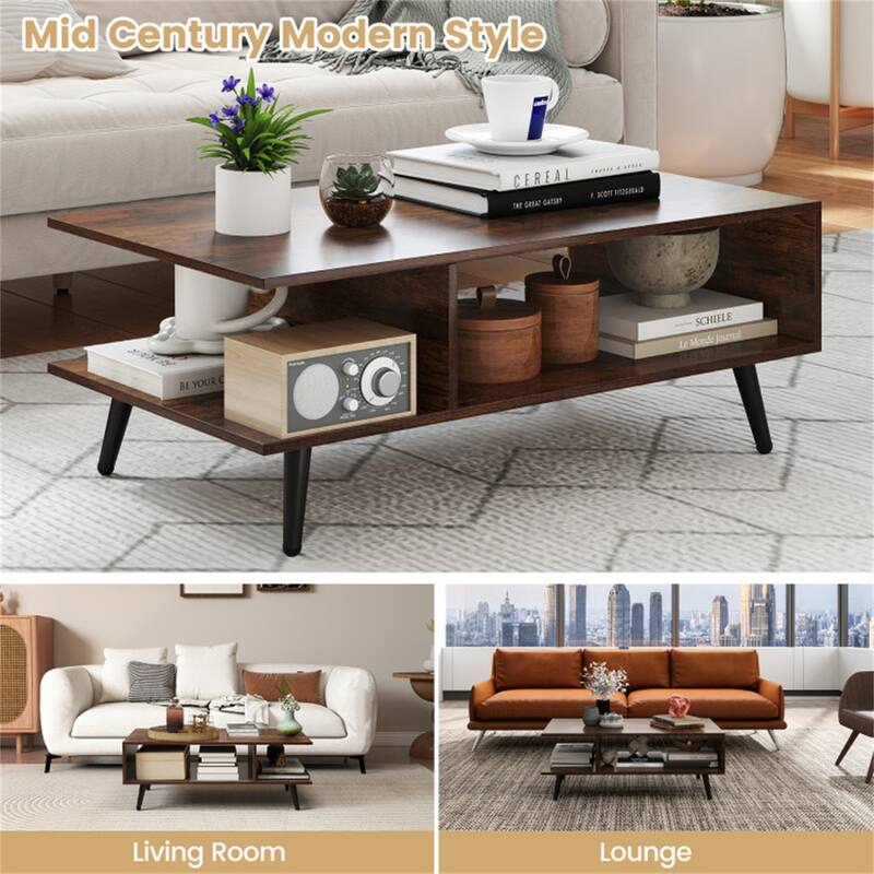 31.5”Long Modern 2-Tier Coffee Table with Open Storage Compartments and Sturdy Metal Legs - 31.5" x 18" x 12"