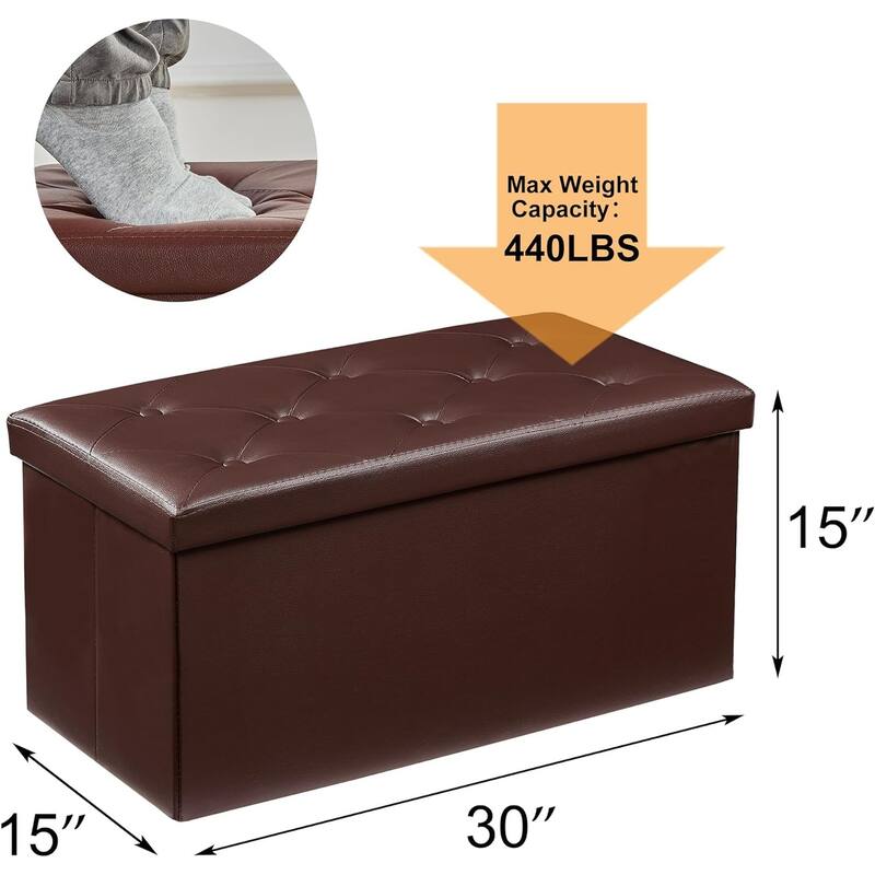 VECELO Folding Storage Ottoman, Bedroom Storage Bench, Versatile Footrest Footstool Tufted Faux Leather Chest for Living Room