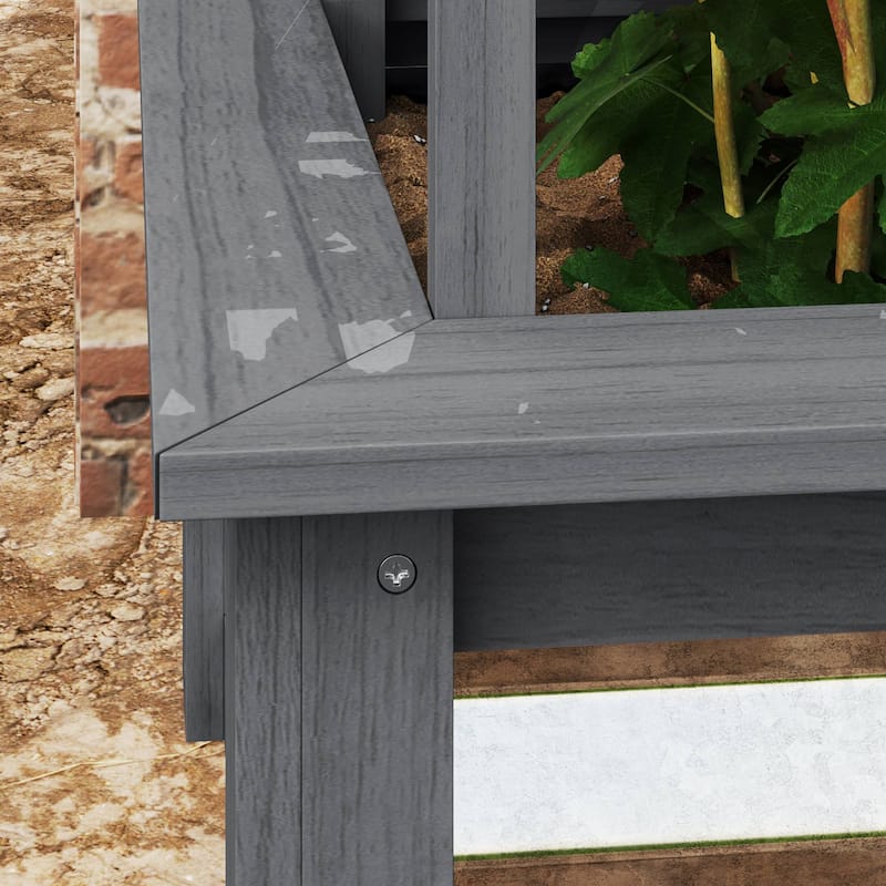 Raised Garden Bed with Trellis for Outdoor Gardening Wooden and Steel Planter Box for Climbing Plants Vegetables