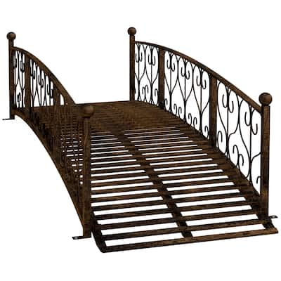 7' Metal Arch Garden Bridge with Safety Siderails