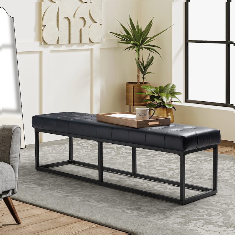 Alicia Classic Genuine Leather Durable Easy Suitable Bedroom Bench by HULALA HOME - Navy