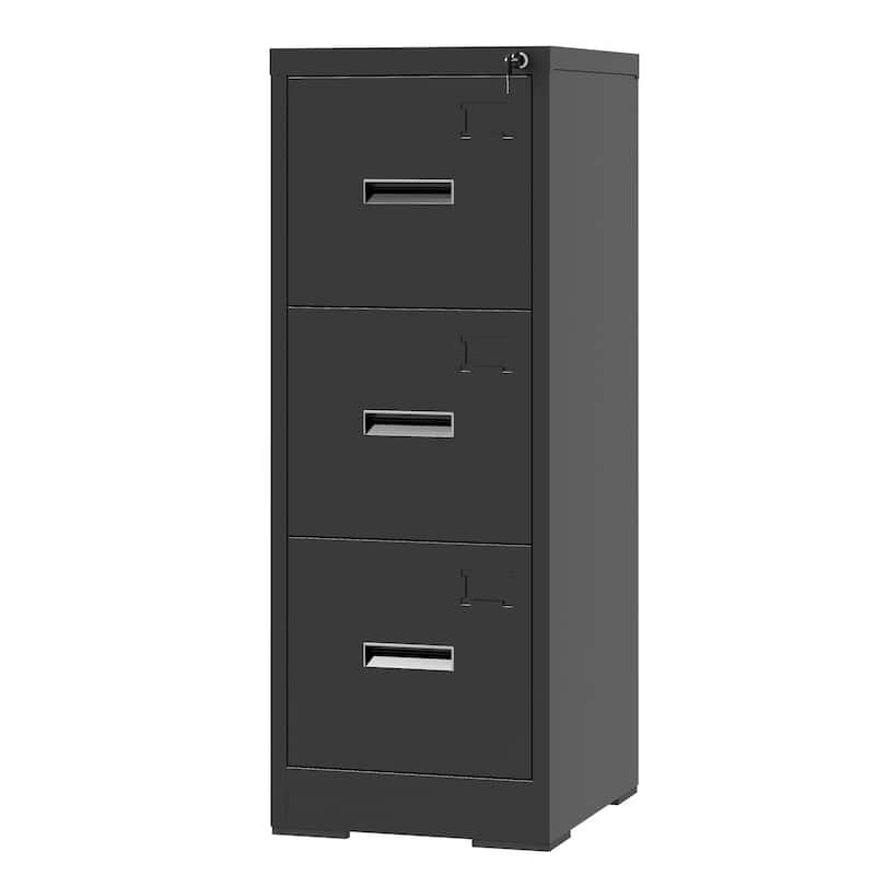 Modern Filing Cabinet, Vertical Filing Cabinet with 3 Drawers, Adjustable Hanging Rails, Locks and Card Slots, for Home Office