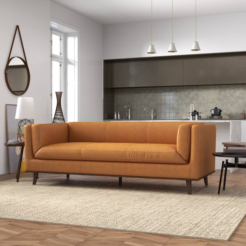 Brazil Mid Century Modern Top Genuine Leather Sofa