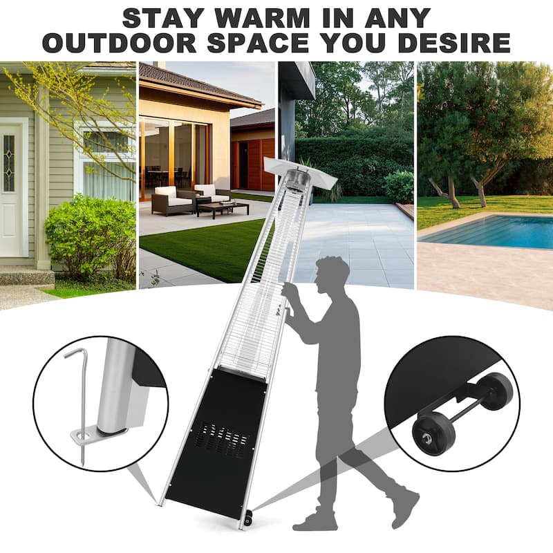 Outdoor 48,000 BTU Pyramid Propane Gas Patio Heater with Wheels