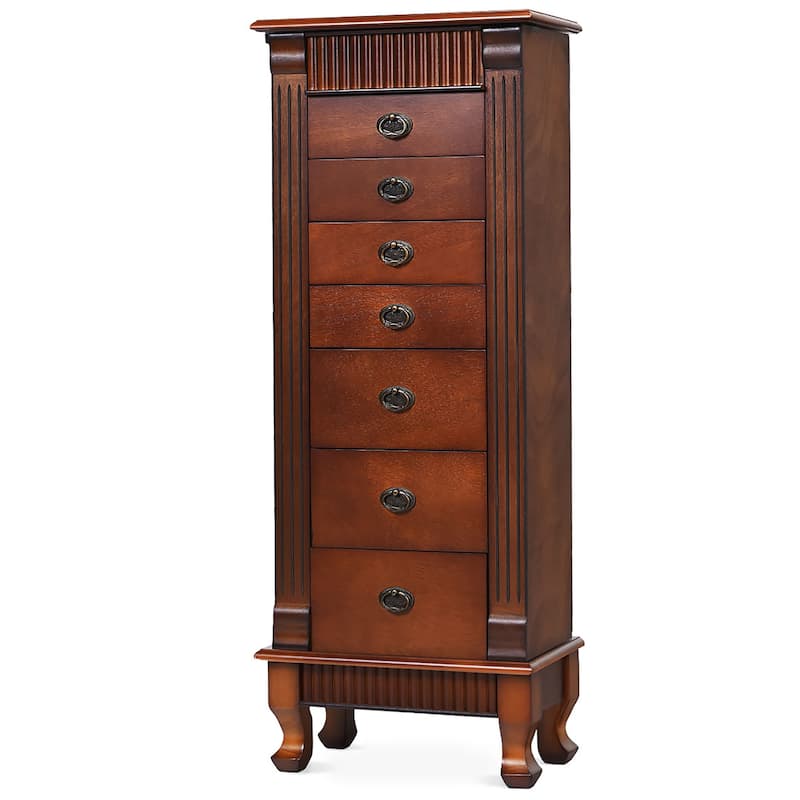 Standing Jewelry Armoire Cabinet Wooden Jewelry Storage Organizer - Brown