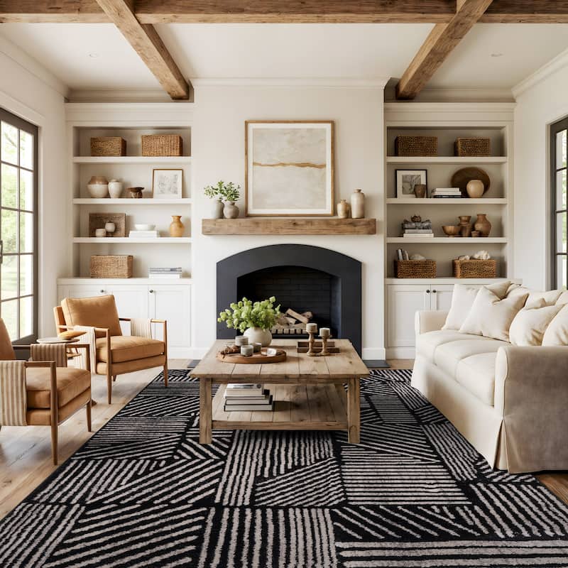 World Rug Gallery Contemporary Boho Stripes Black Area Rug - 7' 10" x 10'