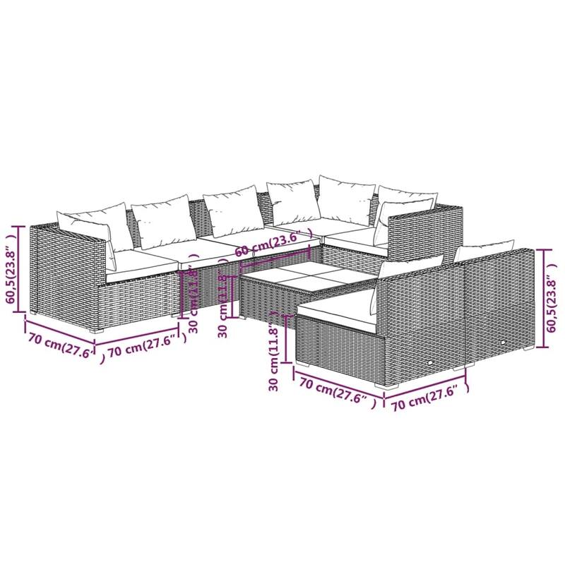 vidaXL Patio Lounge Set Outdoor Sectional Sofa Set Table Garden Poly Rattan