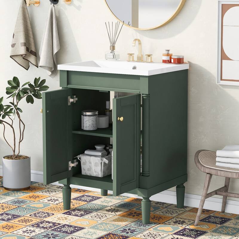 2-Tier Modern Bathroom Vanity with Top Sink and Large Storage Shelves