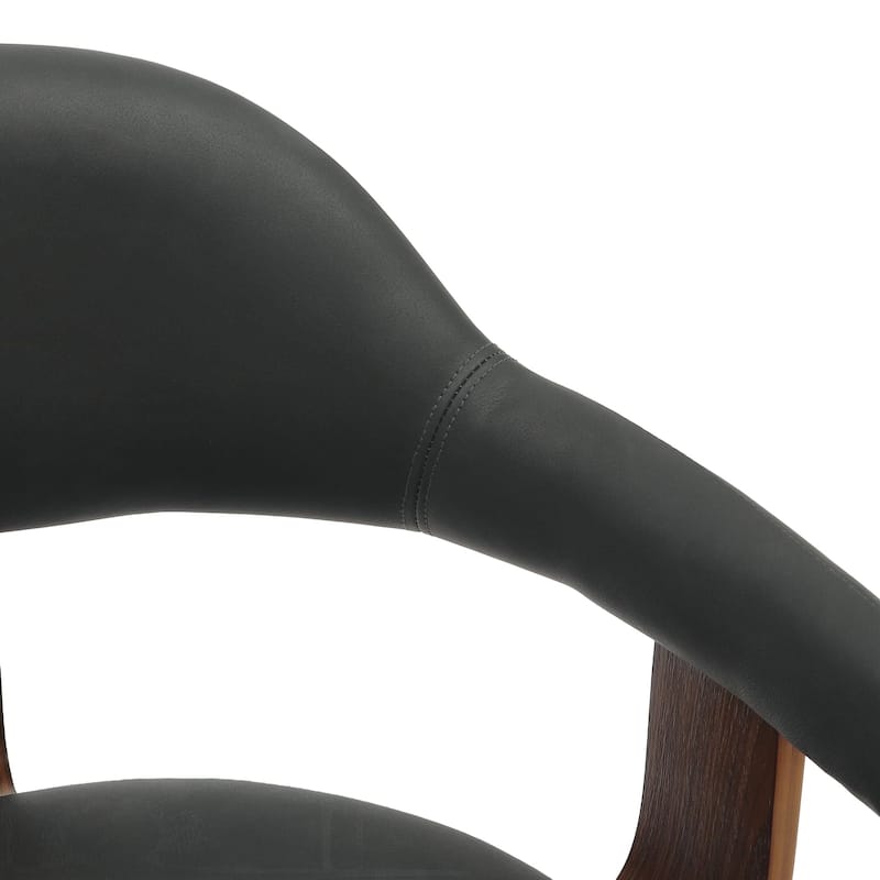 Leather Dining Chair in Solid Wood Accent Arm Chair Open Curved Back Design