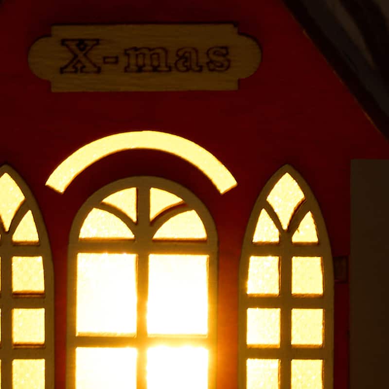 Christmas Village Holiday Lighted Wood House Decor - Battery Operated, Red/Green - 5.11'' H X 3.14'' W X 1.96'' D