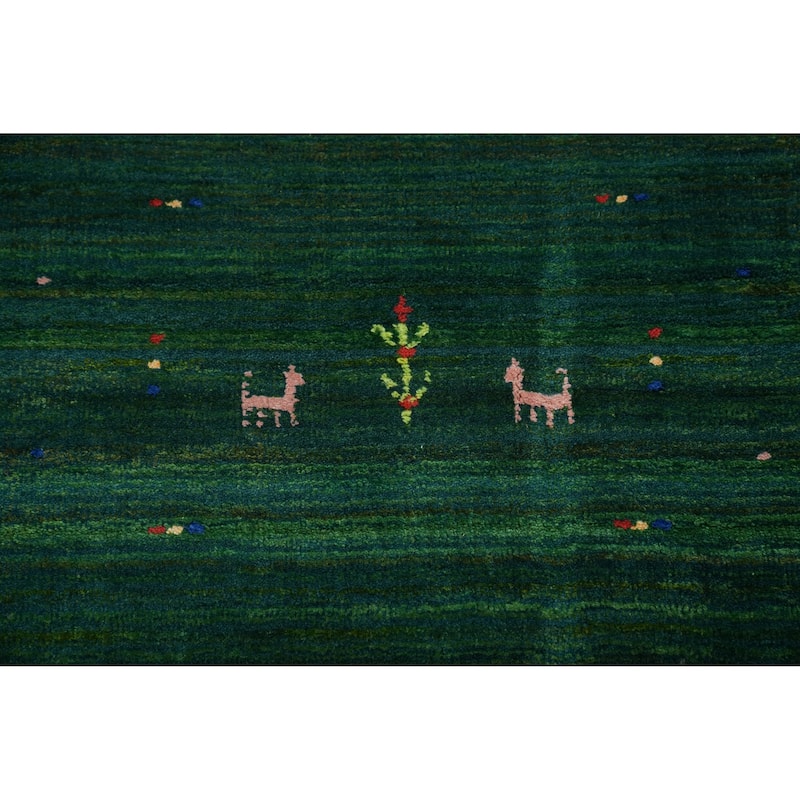 Hand Knotted Oriental 100% Wool Carpet Tribal Animal Pictorial Green Gabbeh Area Rug - 9' 10'' X 8' 1''