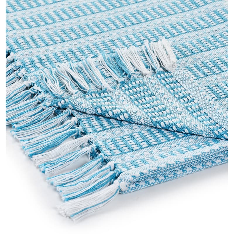 HomeRoots Blue and White Woven Cotton Striped Throw Blanket